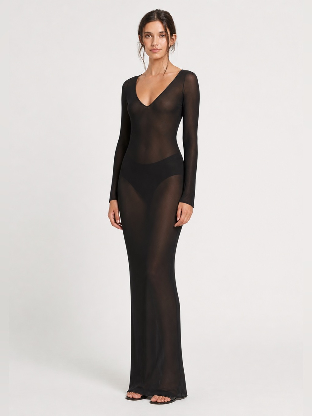 AFRM Black Sheer V-Neck Maxi Dress 1X